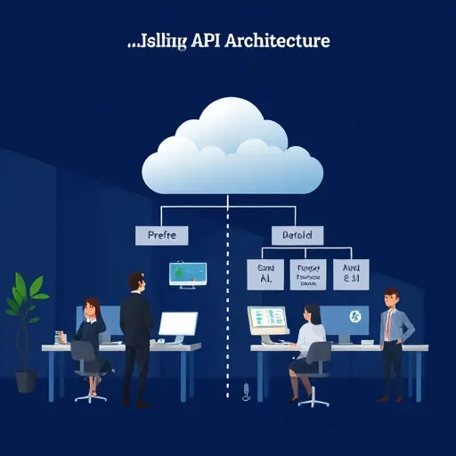 modern API architecture comparison, infographic style, showing one cloud with 