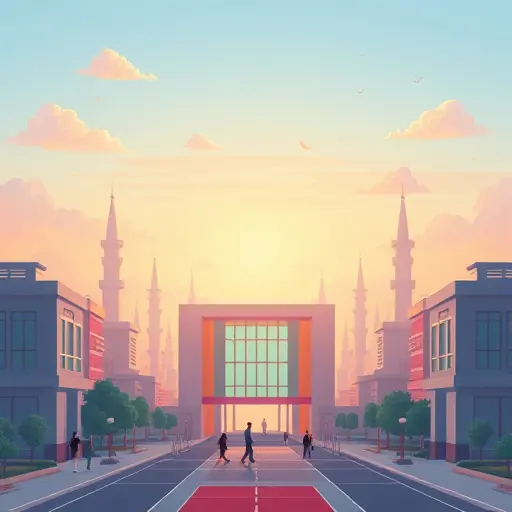 colorful animated API landscape, showing front-(ChatGPT, Claude, Gemini) depicted as friendly clouds behind an API gateway, Iranian architecture elements, text-free, modern style