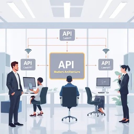 modern API architecture diagram illustration with a central AI hub (GapGPT) aggregating multiple AI models (ChatGPT, Claude, Gemini)