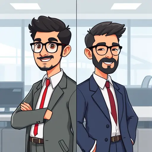 side-by-side cartoon illustration showing Node.