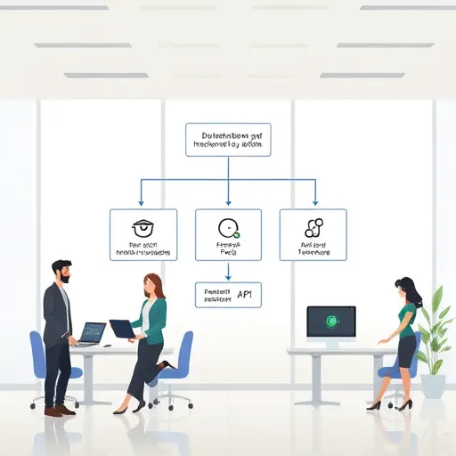 modern API architecture diagram illustration showing the pipeline: user request in Farsi, AI API (GapGPT), auto-
