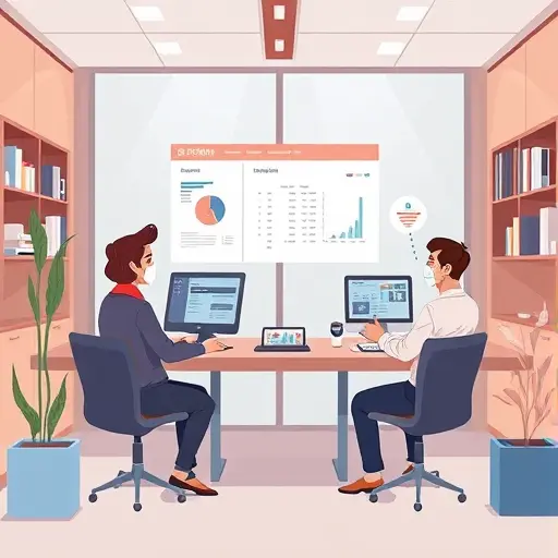 cartoon-style illustration of a software automation workflow: AI-powered API generating SQL queries from natural language, dashboard auto-