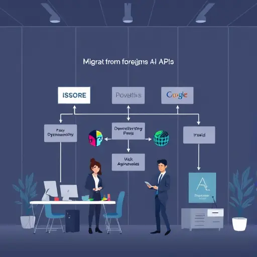 illustrated flowchart showing migration from foreign AI APIs (OpenAI, Google)