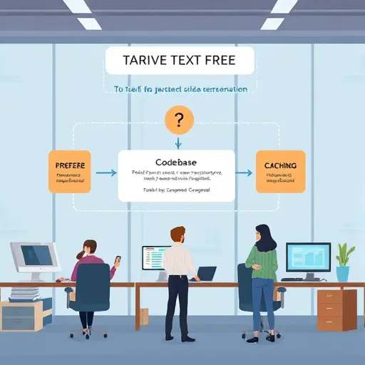 animated codebase documentation workflow, illustrating request batching and caching layers before AI API usage, cartoon technology diagram, text-free