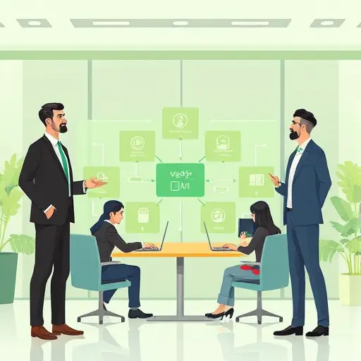 modern, animated API architecture diagram showing the data flow:; clean interface, high-tech feel, green/