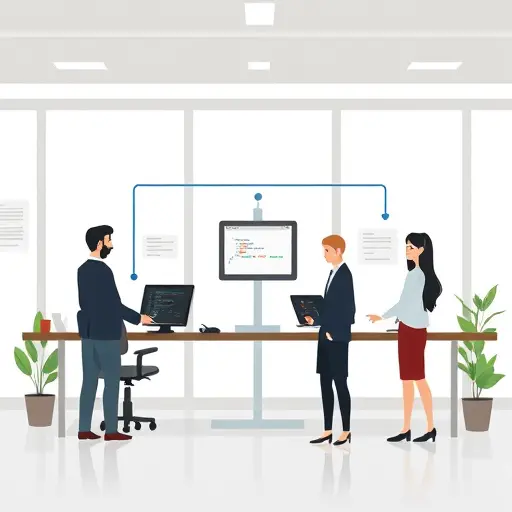 cartoonish diagram, AI-powered debugging workflow: