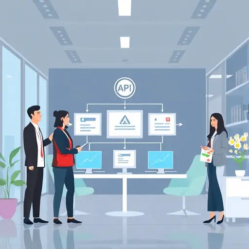 modern, animated illustration showing API workflow: