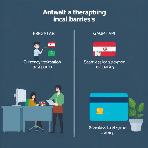 animated chart or infographic: currency conversion and payment barriers for ChatGPT API (dollar exchange, blocked credit card), versus a seamless local payment for GapGPT API (Iranian IRR symbol, bank card);