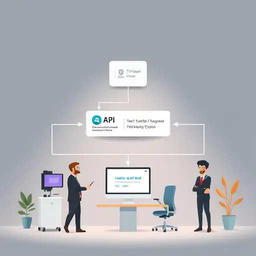 simple animated API architecture diagram showing a frontend app sending user validation requests to a backend, which talks to an Iranian AI API (GapGPT)