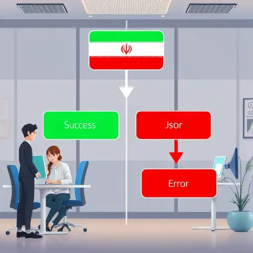 animated API response flow diagram, splitting to success (green JSON branch) and error (red JSON branch)