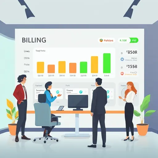 animated billing dashboard for an AI API service, showing usage bars, pricing tiers, and an Iranian credit/payment method symbol, tech green accent, cartoon style, text-free