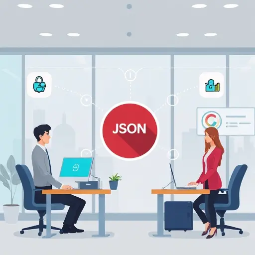 cartoon style illustration of an API security gateway for regex generation, showing a JSON request passing through multiple security layers (rate limiting shield, input sanitizer, key authentication)