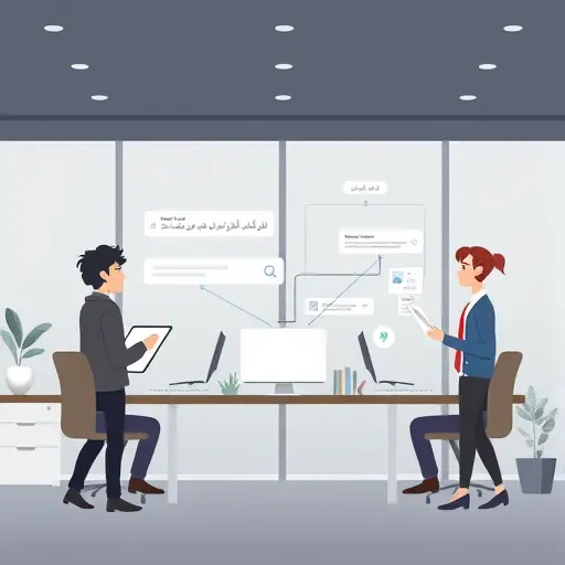 modern illustration of API-powered data validation and intelligent search workflow, with nodes for user input, API request/