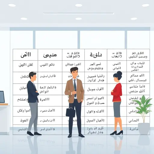 abstract cartoon table showing Farsi descriptions in one column, AI-