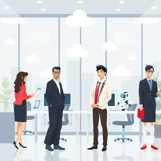 (represented by cloud icons and chatbot symbols)