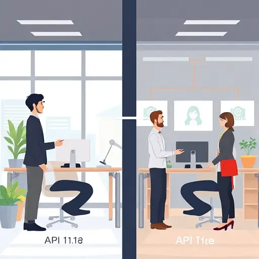 side-by-side illustration showing two API authentication flows: