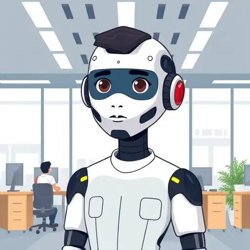 cartoon-style illustration of an AI-