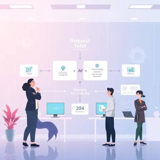 animated technical diagram showing request flow: client requests, rate-