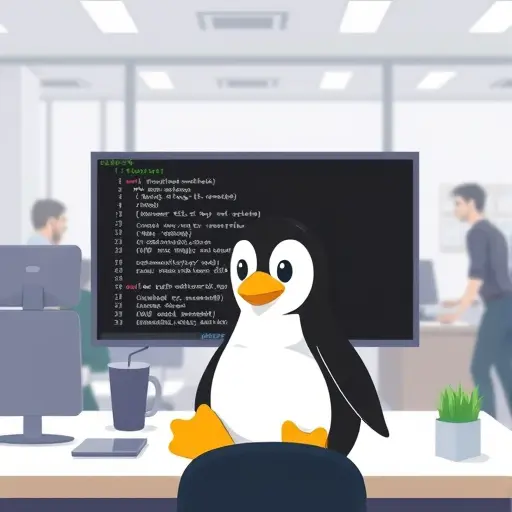 animated illustration of a Bash terminal window running API requests, Linux penguin (Tux)