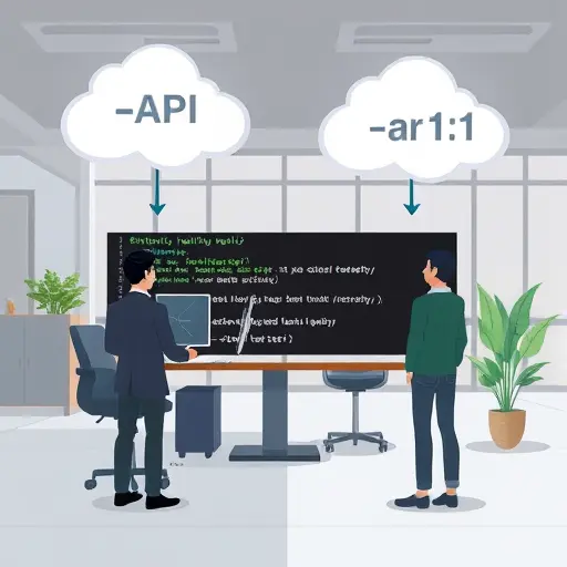 diagram showing Bash terminal icons, arrows to two API clouds labeled 