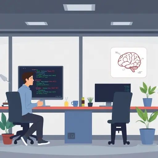 cartoon-style illustration showing a Linux terminal, command line code issuing a curl request, API server icon responding with JSON, abstract AI brain motif, text-free