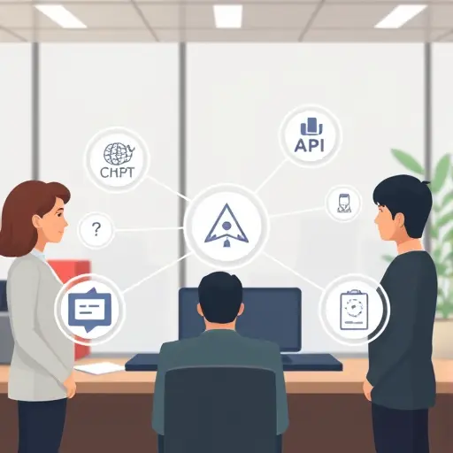 abstract representation of API integration, animated network lines connecting various AI model icons (ChatGPT, Claude, Gemini)