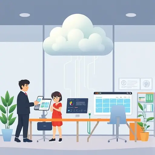cartoon style illustration of a mobile application and web dashboard interacting with a locally hosted AI API cloud labeled
