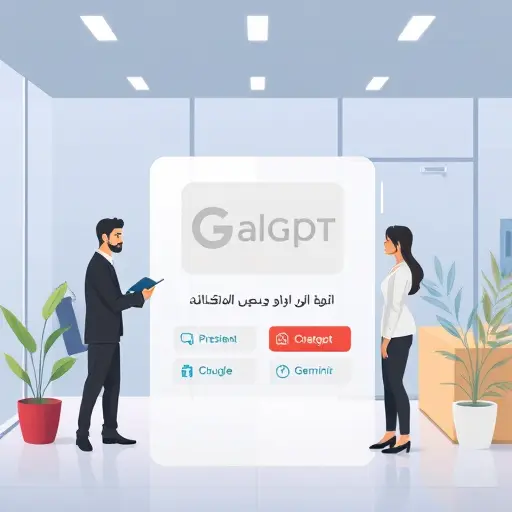 visual illustration of internal business application in Iran (chat, CRM, or helpdesk), making dynamic AI API requests to GapGPT with model selection buttons (ChatGPT, Claude, Gemini)