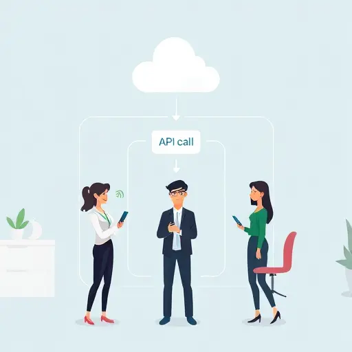 API call flow chart, animated lines showing step-by-step process: User App in Iran → GapGPT API cloud →