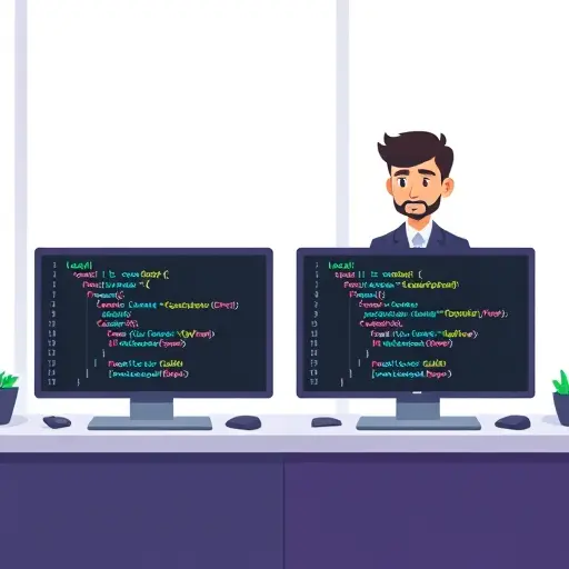 cartoon illustration of two API consoles side by side, code being converted from Python to JavaScript, left console labeled foreign/OpenAI, right console labeled local/