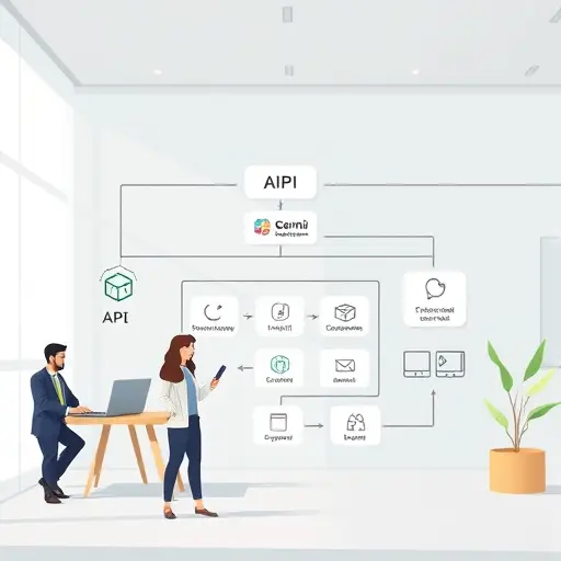 modern API architecture diagram illustration, animated data flow visualization showing various AI model icons (ChatGPT, Claude, Gemini)