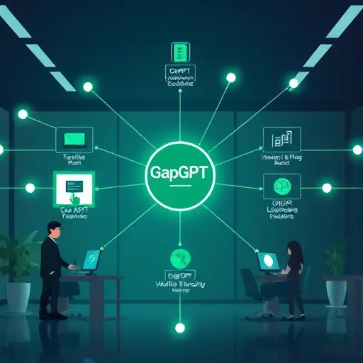 abstract network visualization showing one API endpoint (GapGPT) seamlessly routing requests to multiple AI model engines (ChatGPT, Claude, Gemini), green and blue glow, clean minimalist style, no text