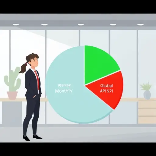 animated pie chart illustration, comparing monthly AI API costs, gapgpt slice with green accent, global API slices in red/