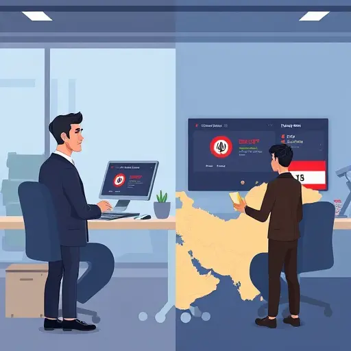 split-screen illustration of OpenAI API vs GapGPT API key acquisition: left side with geo-block icon and international payment, right side with instant Farsi dashboard, secure key, Iran map, text-free cartoon style