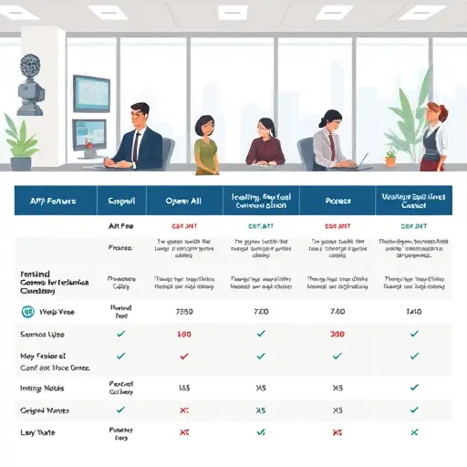animated table comparison of API providers, showing Iranian GapGPT, OpenAI, and others, key features, flags, easy access, prices, abstract icons, text-free, cartoon style