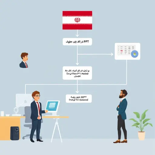 workflow diagram, cartoon illustration showing user, code editor, sending POST request via API to cloud AI model (GapGPT)
