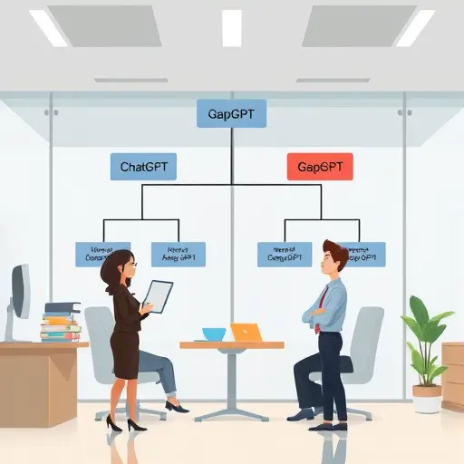 cartoon style tree diagram comparing two JSON response objects (ChatGPT and GapGPT)