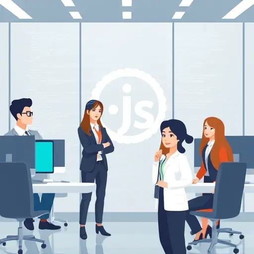 .js logo, code snippets in background, no text