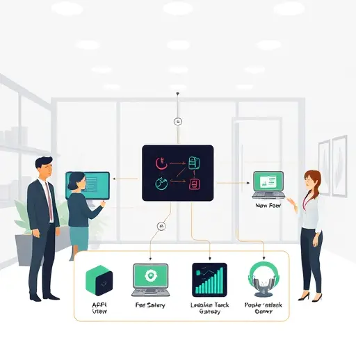 animated API integration diagram showing Vue.js frontend, GapGPT API server as a gateway, and various AI models (ChatGPT, Claude, Gemini)