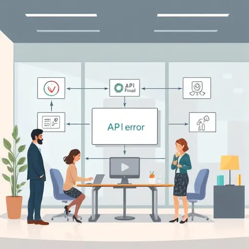 cartoon-style API error flow diagram, Vue.