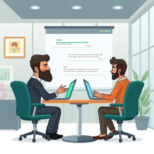 cartoon illustration of a Vue.js chat interface with side-by-