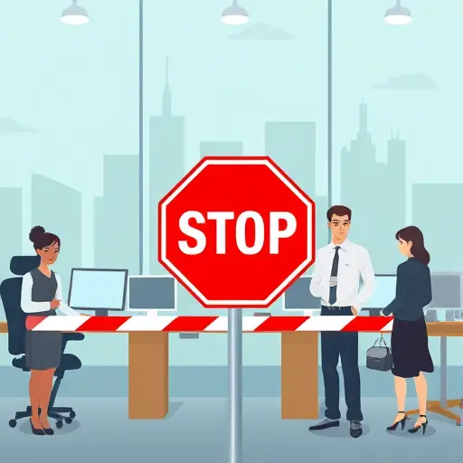 cartoon infographic showing barriers like sanctions (red stop sign)