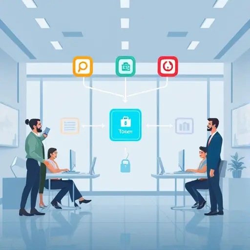 modern illustration of token-based authentication in API architecture, animated flow of secure tokens passing through app layers, Vue.
