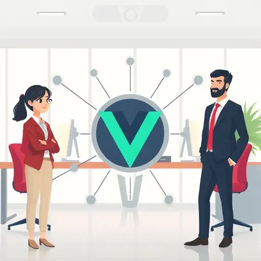 modern API architecture diagram illustration showing Vue.