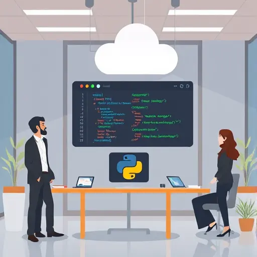 abstract animation of secure API plan status check, Python code window, Django logo, cloud-