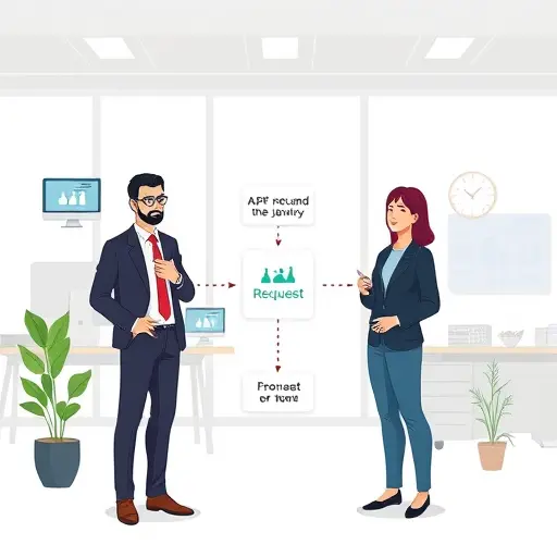 illustrated technical workflow diagram for authenticating and sending an AI API request, dual track: