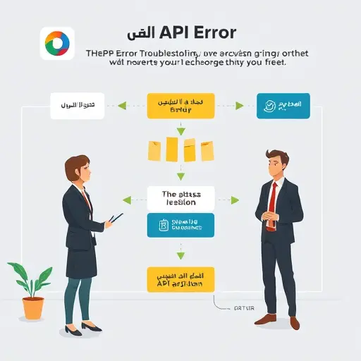 flowchart illustration of API error troubleshooting, cartoon style featuring Django logo, HTTP status icons, retry arrows, and a shortcut arrow to an Iranian AI API, text-free, tech modern