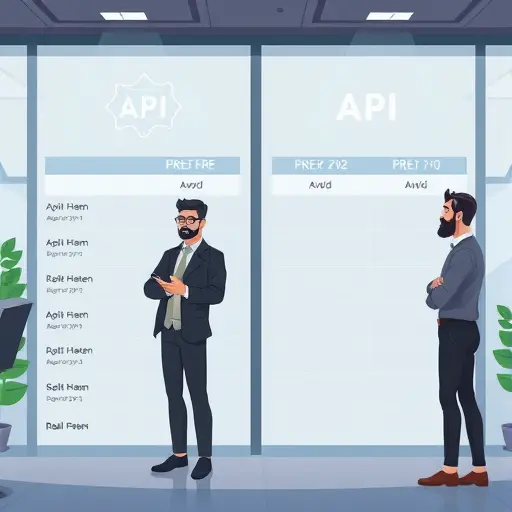 modern API comparison table illustration, cartoon style, two columns side-by-