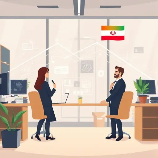 technology API integration, Iranian software ecosystem, cartoon style illustration of code flow without barriers, showing speed and reliability, text-