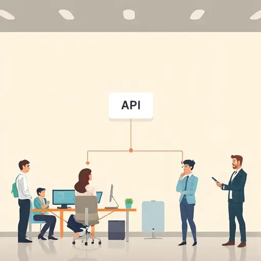 API integration flowchart illustration, client app sending code to AI API (GapGPT)